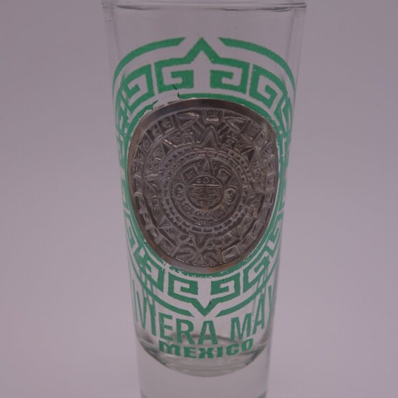 Saritos 26 Riviera Maya Mexico Shot Glass with Metal Aztec Circle - Picture 2 of 9